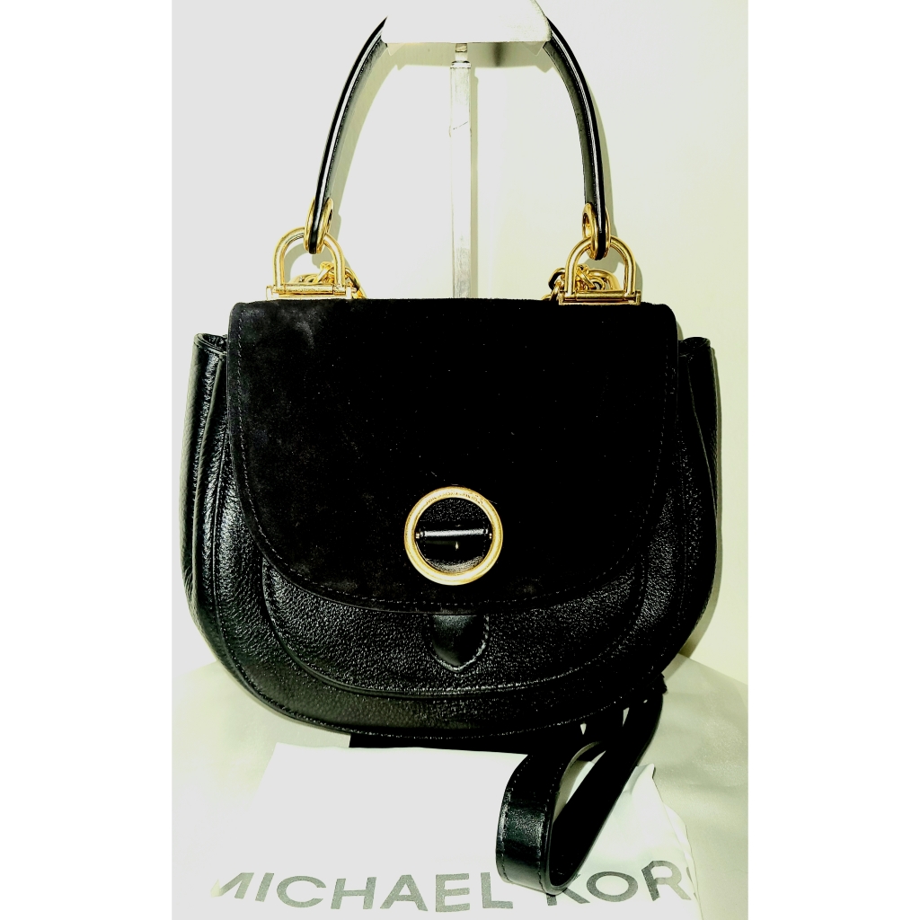 Michael Kors Black Leather &Suede Isadore Top Handle Crossbody Bag